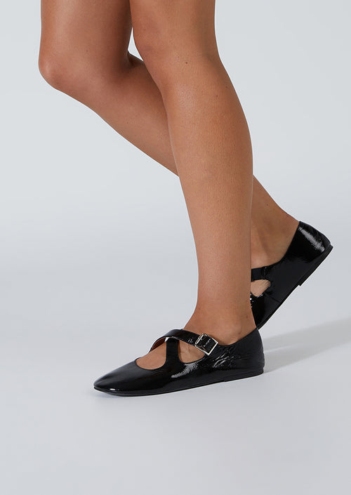 Matilda Black Nappa Patent Flats