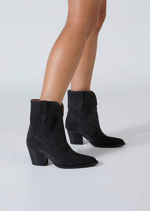 Psuedo Charcoal Cameo Suede Ankle Boots