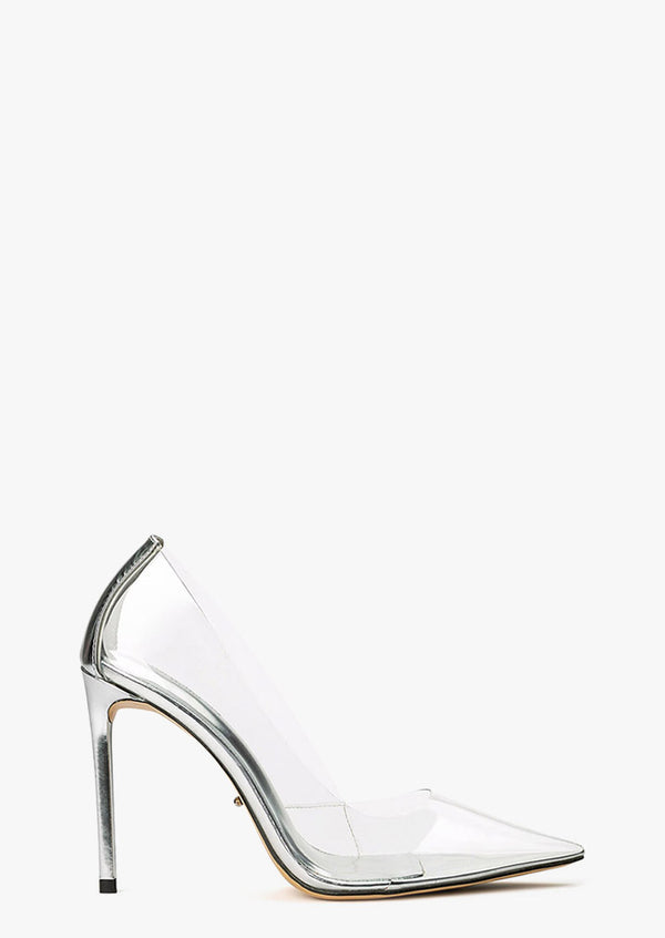 Alijah Clear Vinylite/Silver 10.5cm Heels | Heels | Tony Bianco A