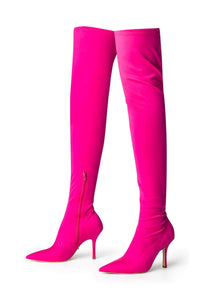 Kylie Pink Lycra 9.5cm Long Boots