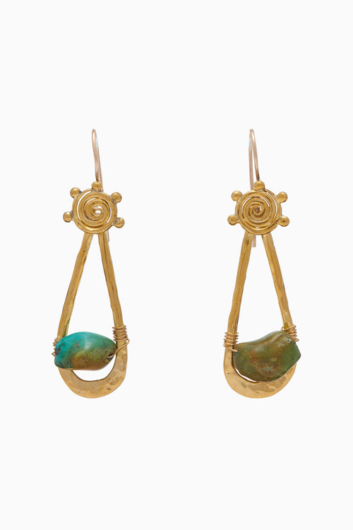 Spiral Drop Stone Earring - Green Turquoise