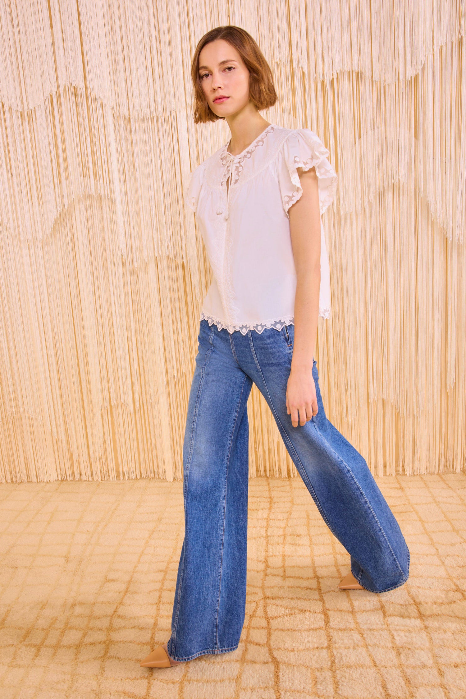 ULLA JOHNSON Effie Flutter Sleeve Top   Pristine