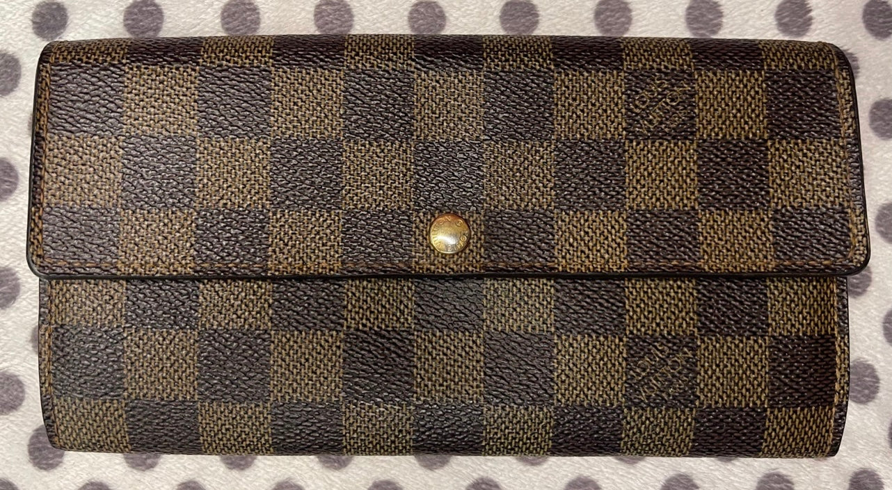 Brown Louis Vuitton Damier Ebene Sarah Long Wallet