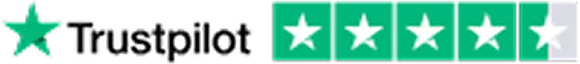 Four and a half stars rating symbol with a green background.