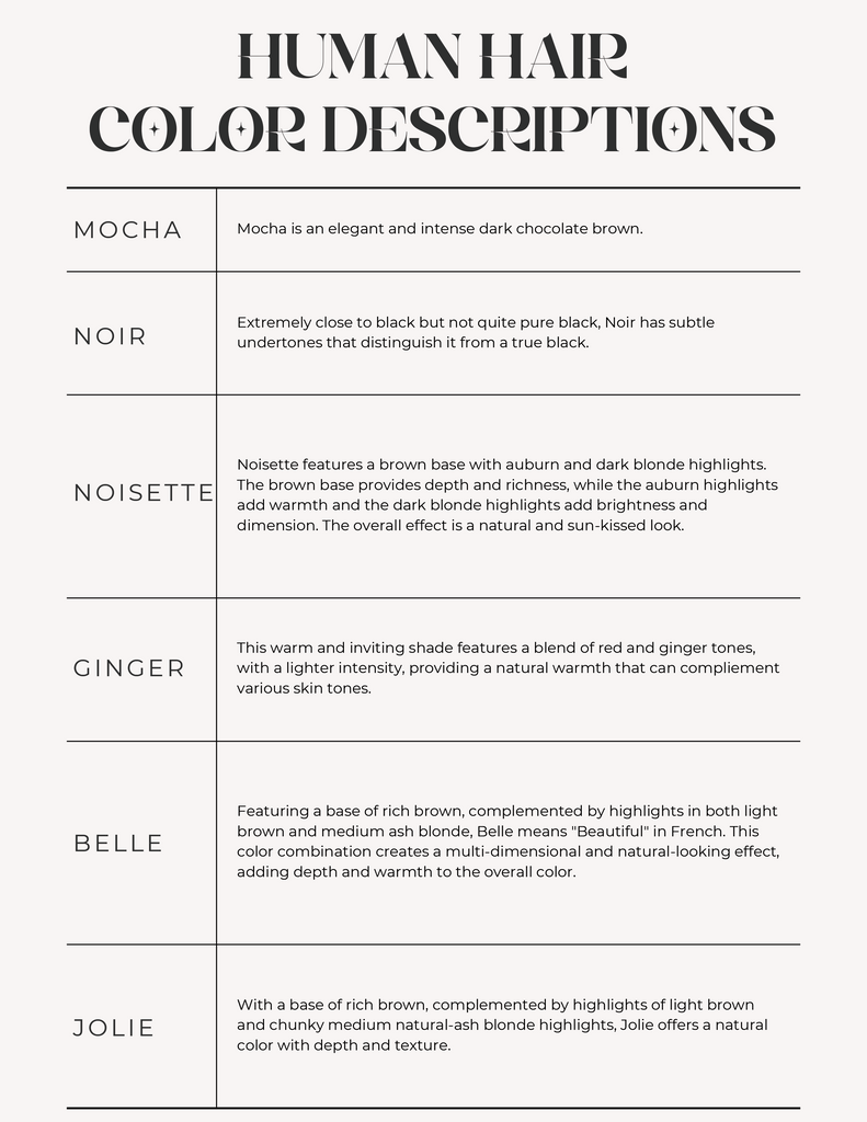 PUSH Hair Color Descriptions