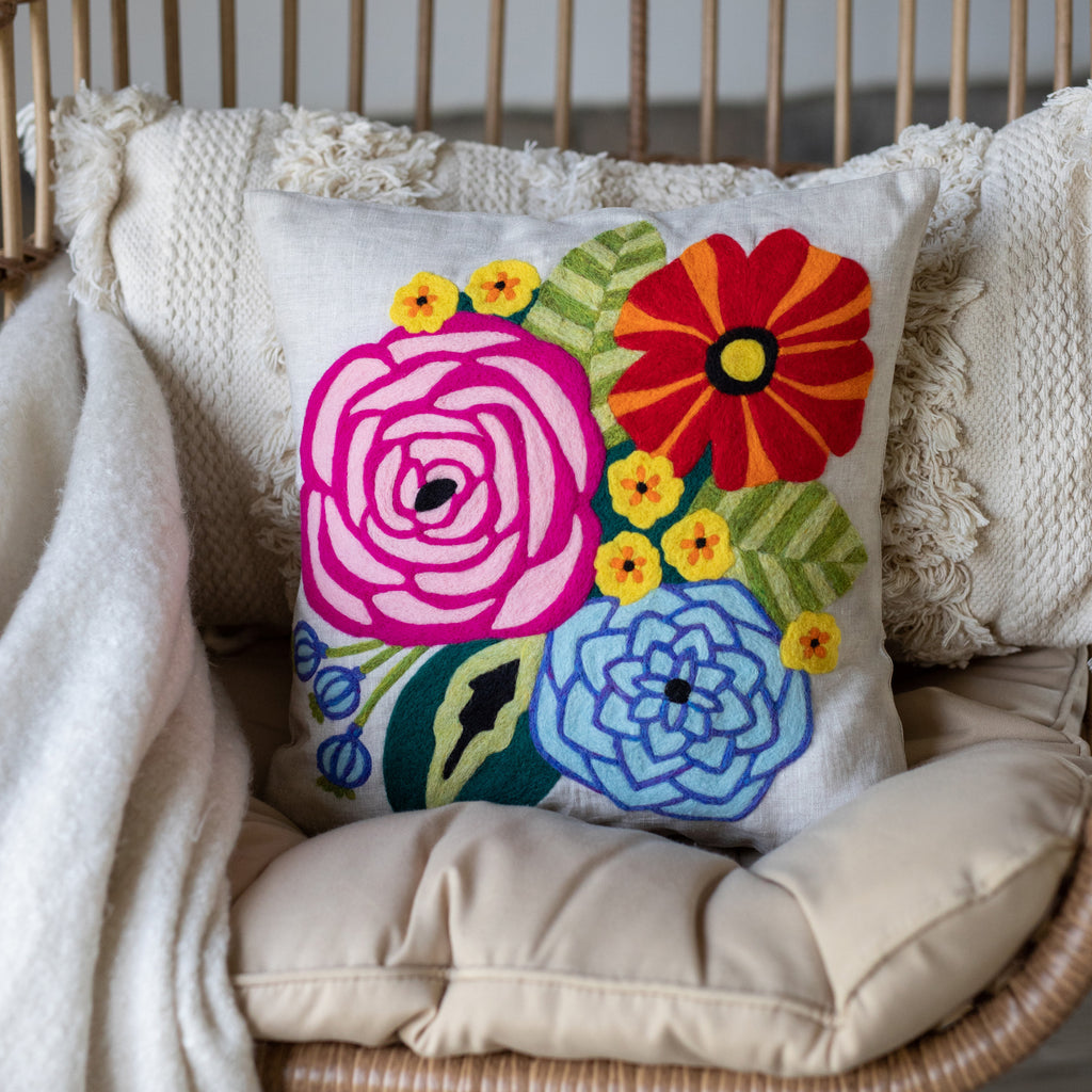 Happy Flowers Pillow Cover Needle Felting Kit– Felted