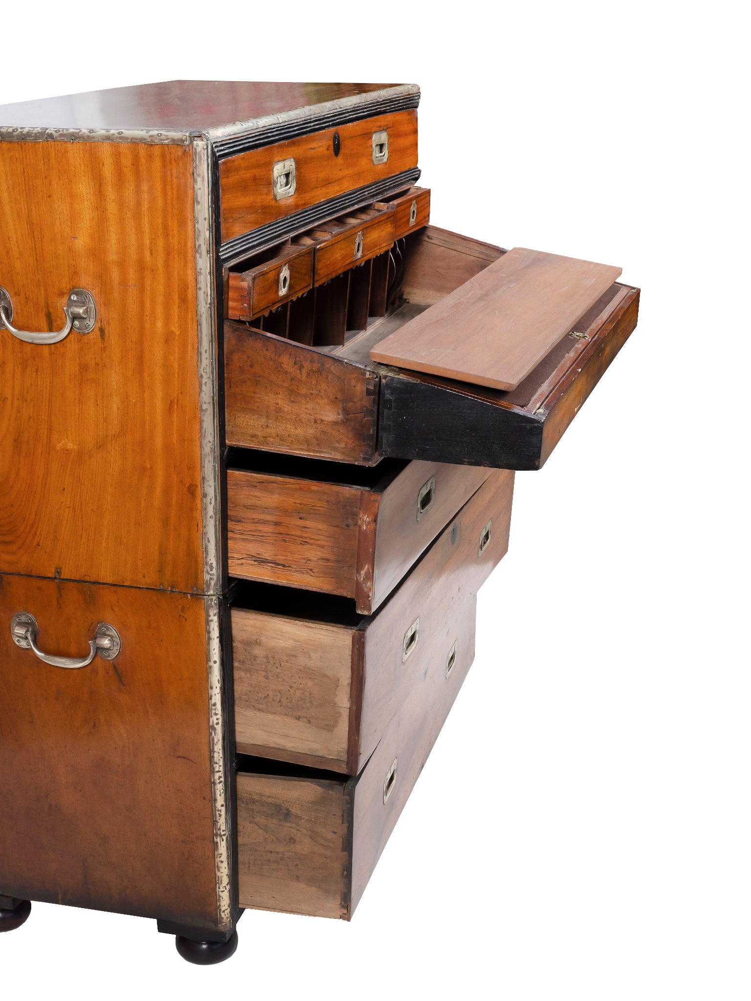 19th Century Two Part Mahogany Campaign Chest With Secretary Desk