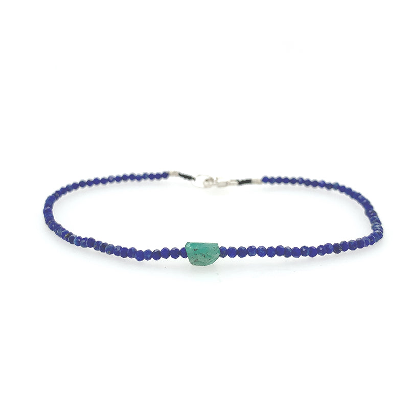 Lapis Bracelet w/ Chunky Emerald Bead