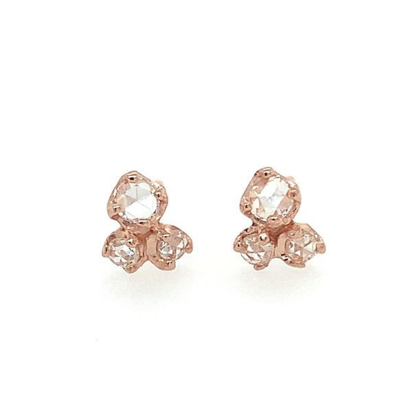 14K Three Buds Rose Gold Diamond Studs - KESTREL