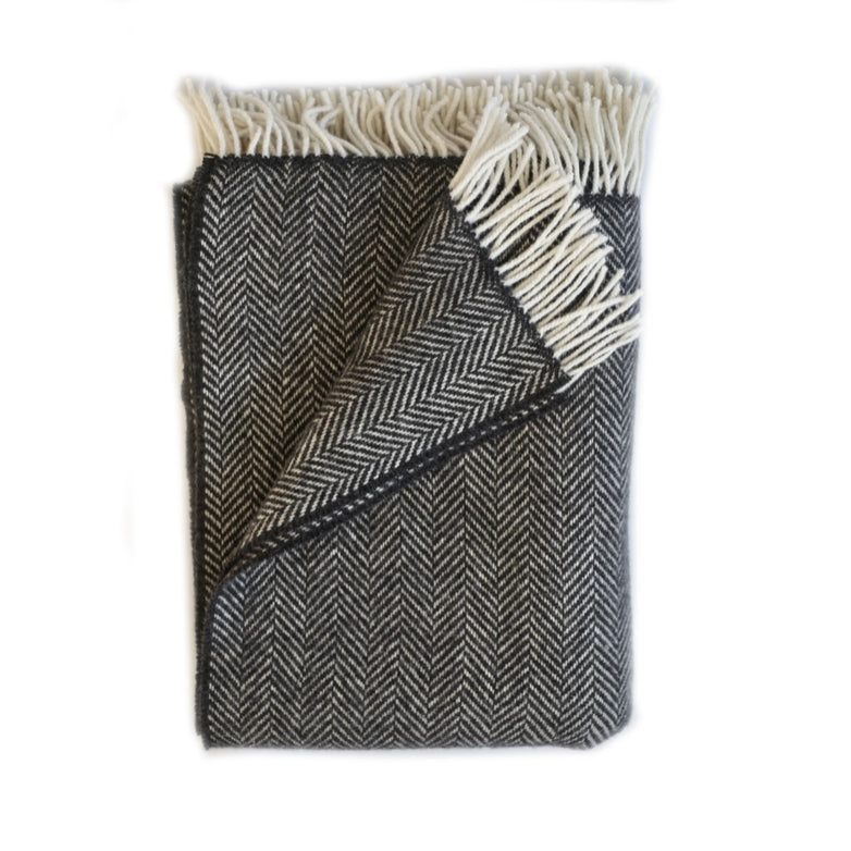 Merino/Cashmere Herringbone Throw - Thunder Cloud