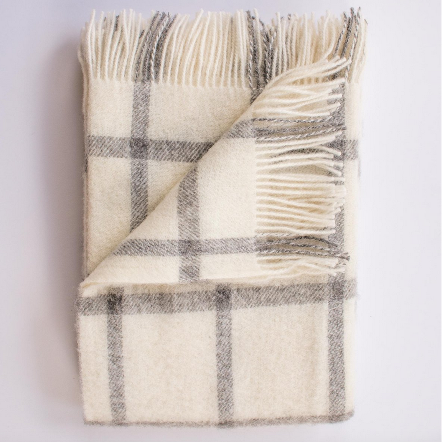 Merino Lambswool Throw - Windowpane Pearl - KESTREL