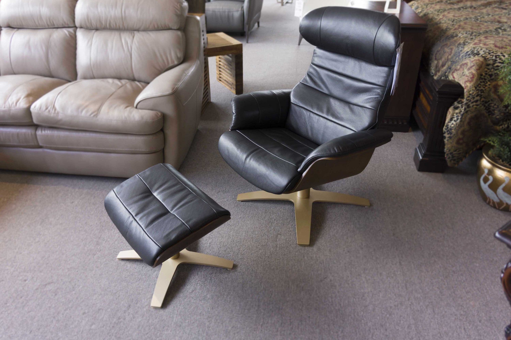 scandinavian leather chair and ottoman