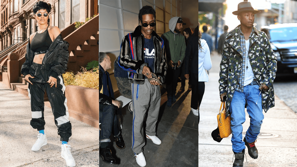 Estilo dos rappers americanos Asap Rocky, Teyana Taylor e Pharrell Williams