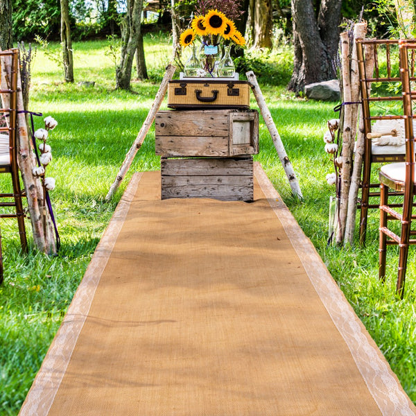Burlap Aisle Runner With Delicate Lace Borders