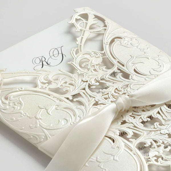 Exquisitely Lace Invitation - Wrap with Ecru Satin Ribbon