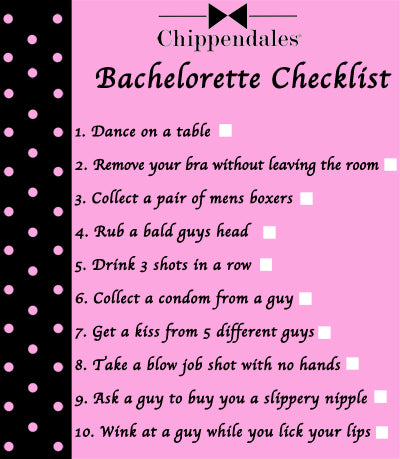Chippendales Bachelorette Checklist