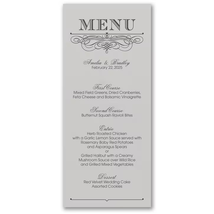 custom printed menus for weddings