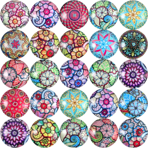 lower Pattern Glass Beads Mixed Color Flat Marbles Mosaic Printed Glass Half Round Crafts Glass Mosaic for