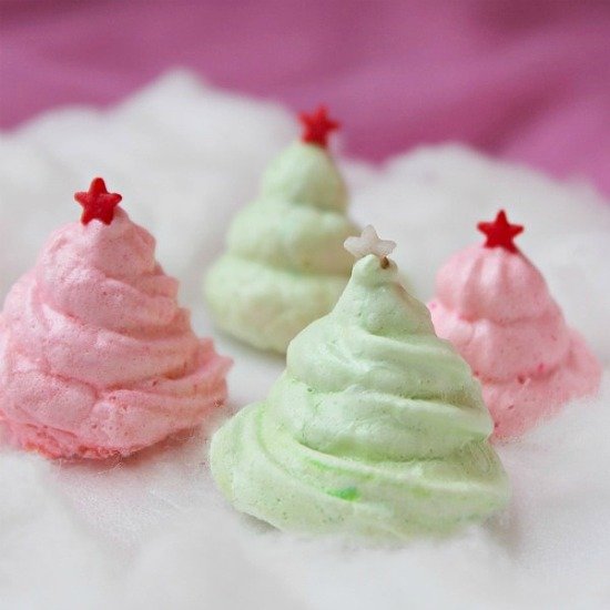 Red and Green Christmas Tree Meringue Cookies with Stars