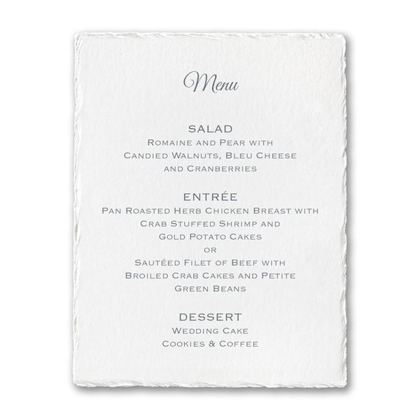 Silver menu for weddings or events