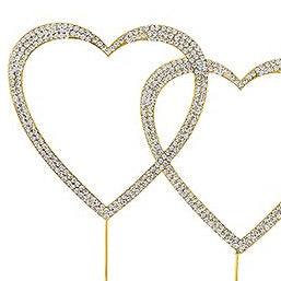 Gold And Crystal Rhinestone Double Heart Wedding Cake Topper