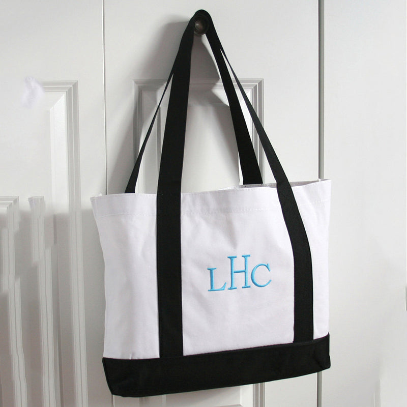 Personalized White and Black Monogram Reusable Tote Bag