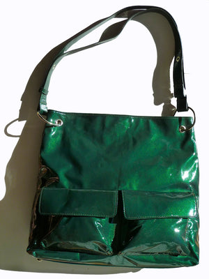Gapock X Crossbody Travel Bag Patent Leather Bottle Green