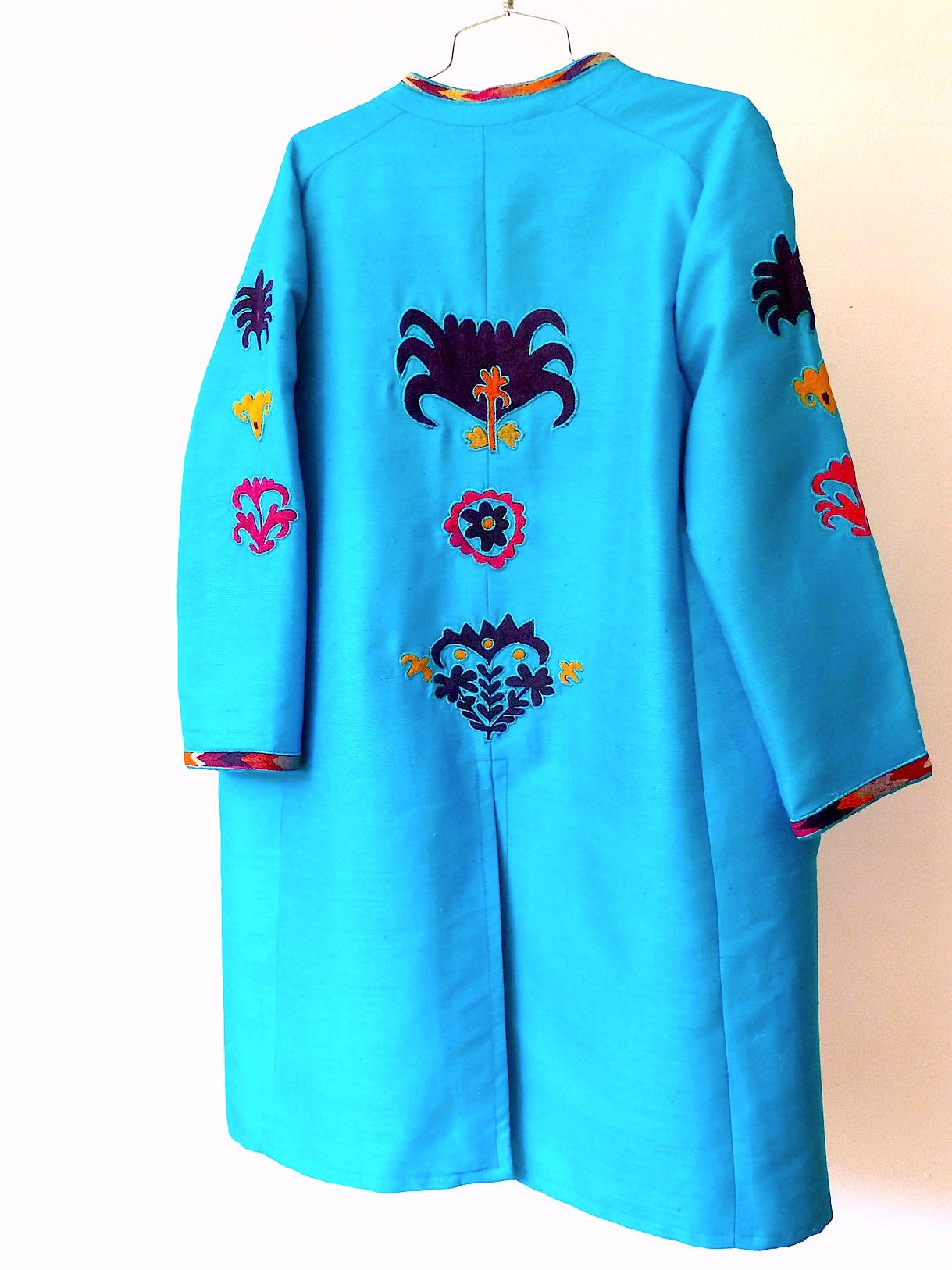 Silk Vintage Suzani Open Tunic Cocktail Coat Turquoise – IMPERIO jp