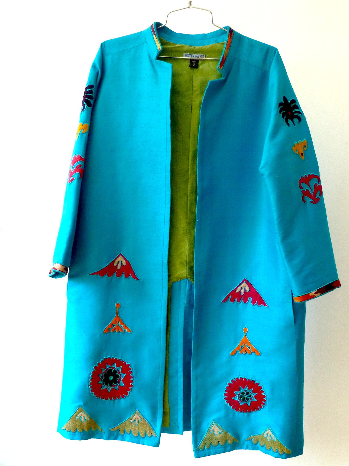 Silk Vintage Suzani Open Tunic Cocktail Coat Turquoise – IMPERIO jp