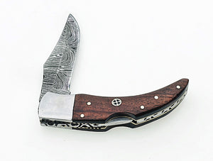 Custom Handmade Damascus Steel Folding Knife / Pocket Knife SS-103 ( Rose Wood)