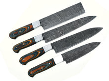 Load image into Gallery viewer, Custom Handmade Damascus Chef Knives Set / Kitchen Knives 4 Pieces Set SS-17435 (Orange and Black Wood )