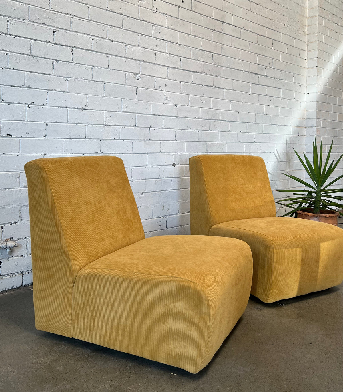Modular Lounge Chair in Mustard Corduroy - Two Available