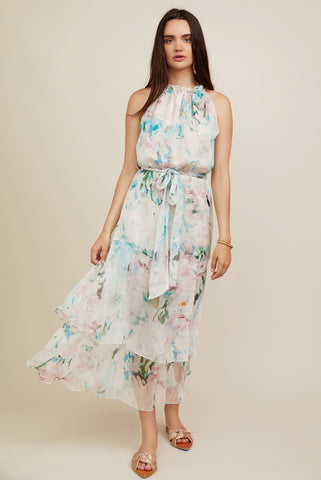 Christy Lynn Silk Chiffon Elodie Dress in Watercolor