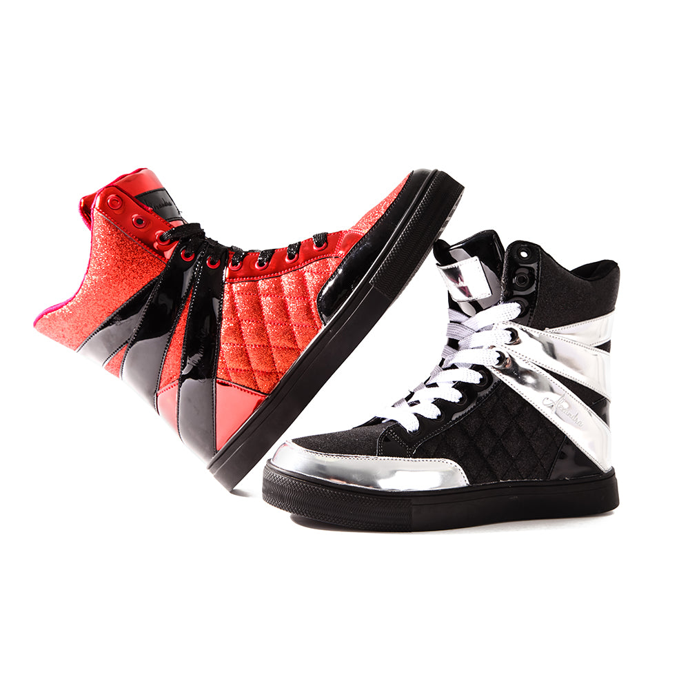 Take The Lead Rhinestone Sneakers in Red/Black Red Black / 10