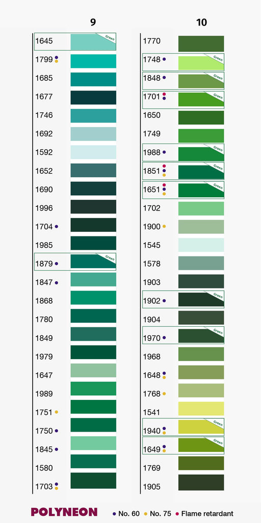 PolyNeon Colour Chart