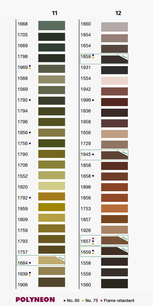 PolyNeon Colour Chart