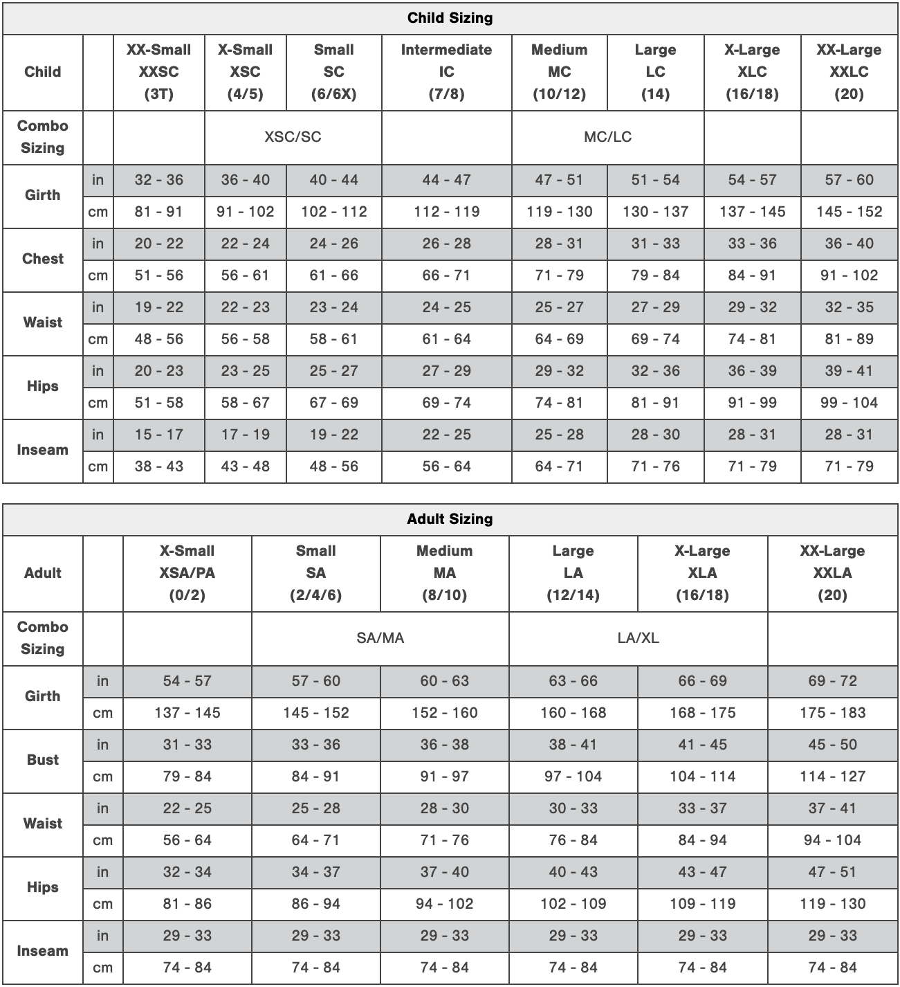 Balera Leotard Size Chart: A Visual Reference of Charts | Chart Master