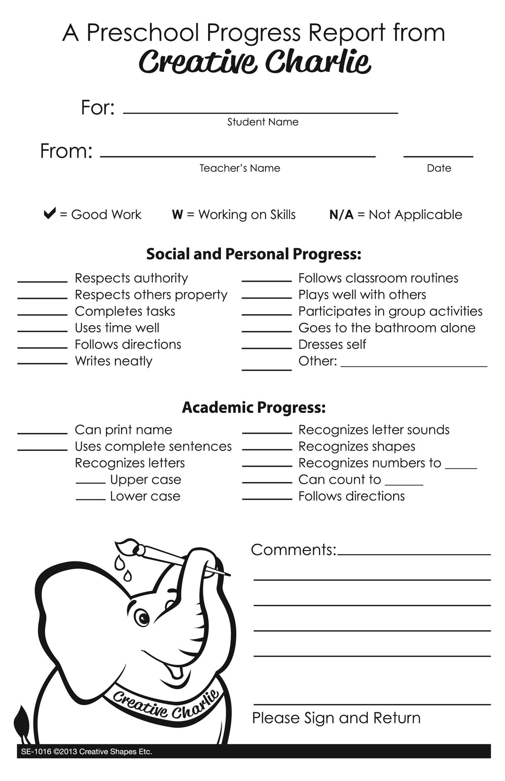 Notes from Teachers - Preschool Progress Report | Creative Shapes Etc.