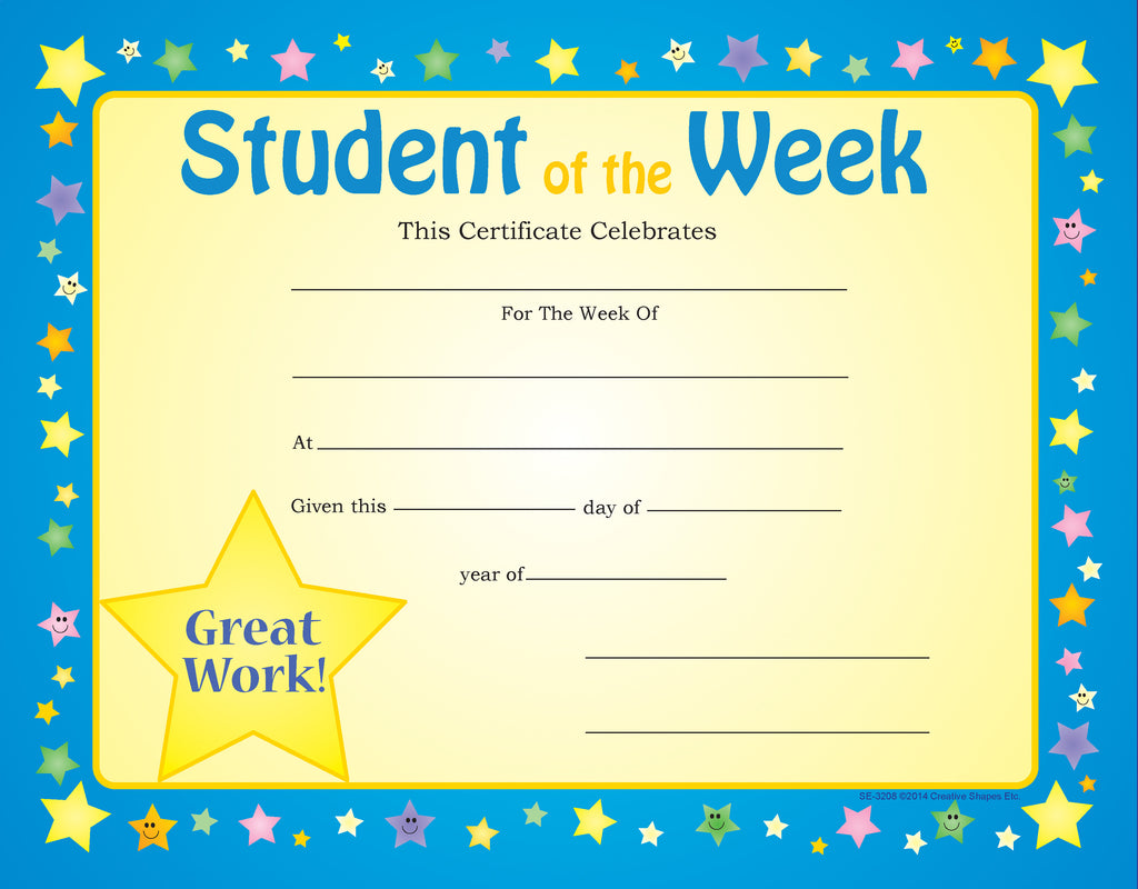 Recognition Certificate Student Of The Week Creative Shapes Etc 