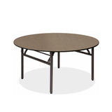 Nufurn Platinum Round Folding Banquet Table in Dark Grey Commercial Laminate with Black Spring Locking Folding Frame for hotels, resorts, function venues and clubs