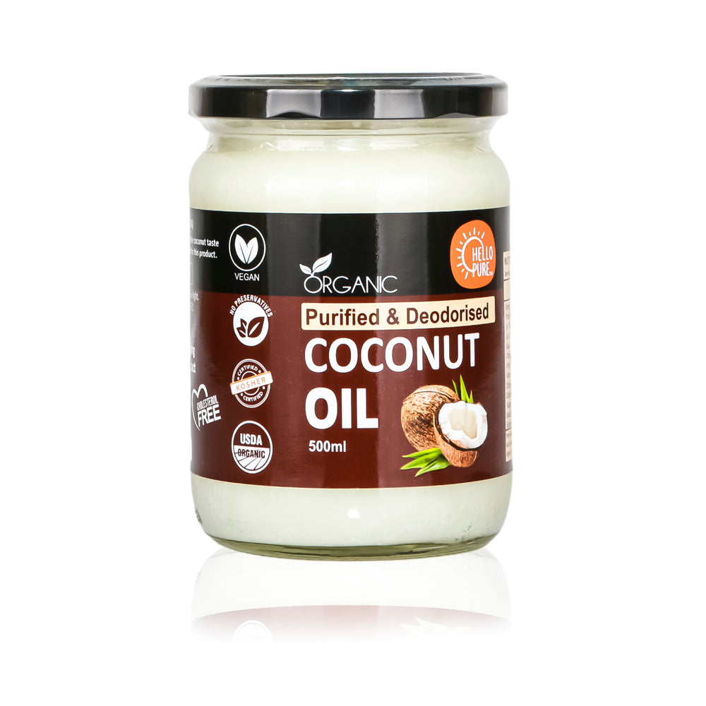 Organic Purified & Deodorised Coconut Oil (RBD)- 500ML - Hello Pure