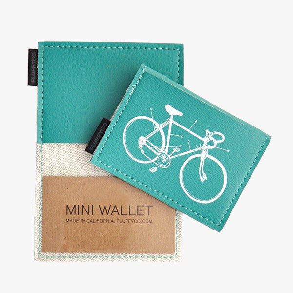Vegan Mini Wallet - Teal with Bike Diagram | ButchBasix.com - Butch Basix