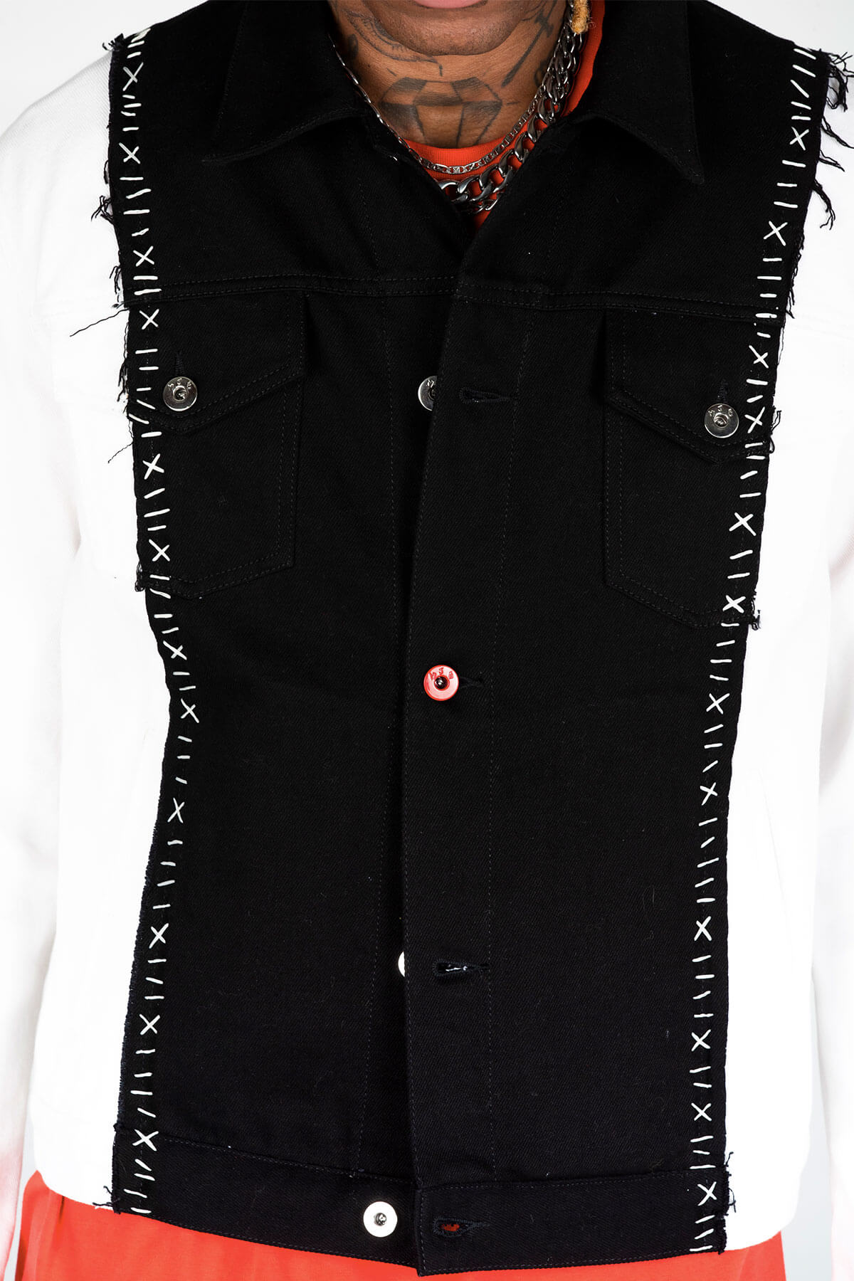 half black half white denim jacket