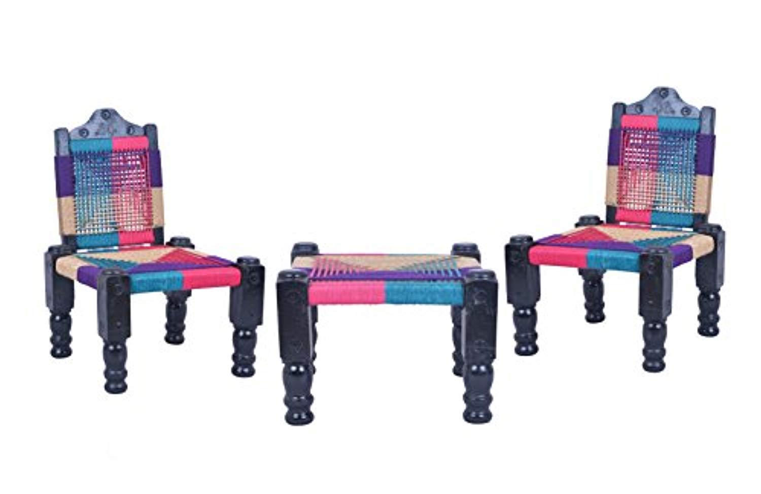 Ira High Wooden Back Foldable Chair Khatli Bajot Set Of 2 Chairs Muti Color