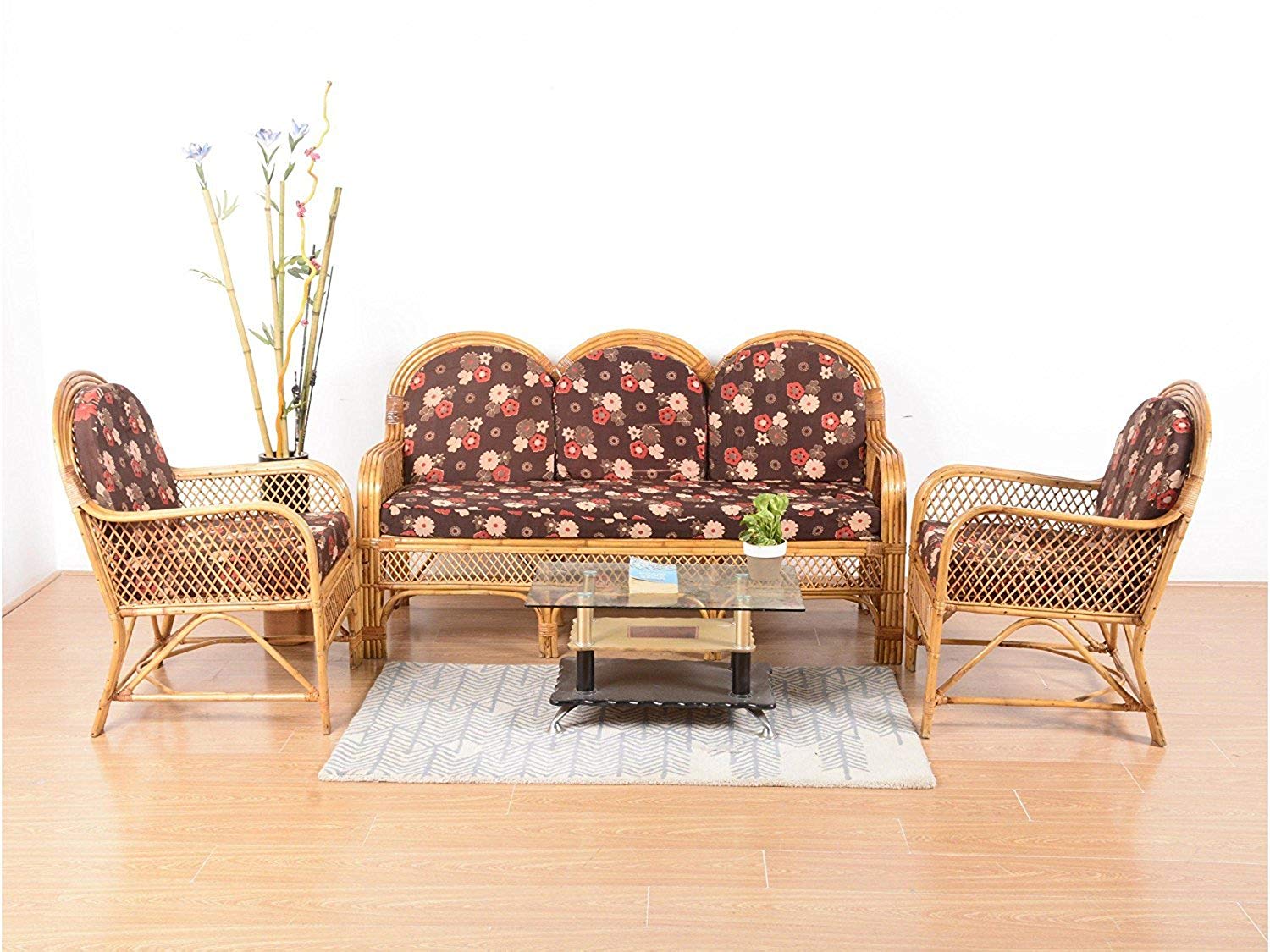 Ira Natural Rattan Cane 3 Seater Sofa Set And 2 Single Seater Chair Wi