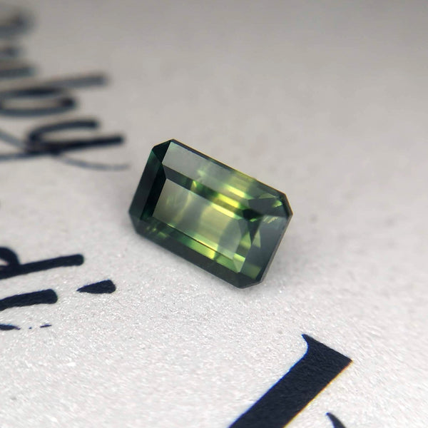Bi-Color Greenish Teal Sapphire Emerald Shape Gemstone by Bena Jewelry