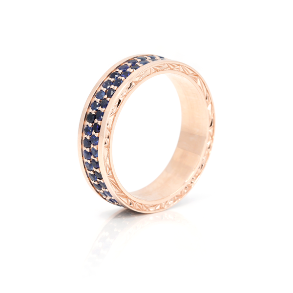 Rose Gold Full Eternity Sapphire Men Edgy Ring By Bena Jewelry