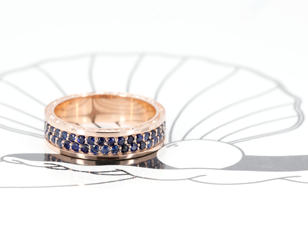 Full Eternity Sapphire Rose Gold Men Edgy Ring by Bena Jewelry
