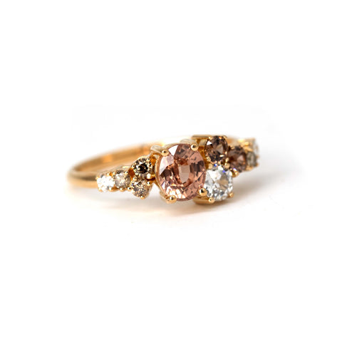 Bena Jewelry Diamond And Natural Peach Zircon Gold Bena Jewelry Ring Fine Jewelry Made in Montreal