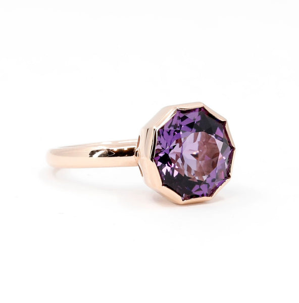 Amthyst Bezel Setting Cocktail Yellow Gold Ring by Bena Jewelry